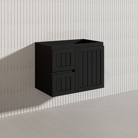 750mm Hampton Wall Hung Vanity PVC Board Matt White/Black Linear Surface