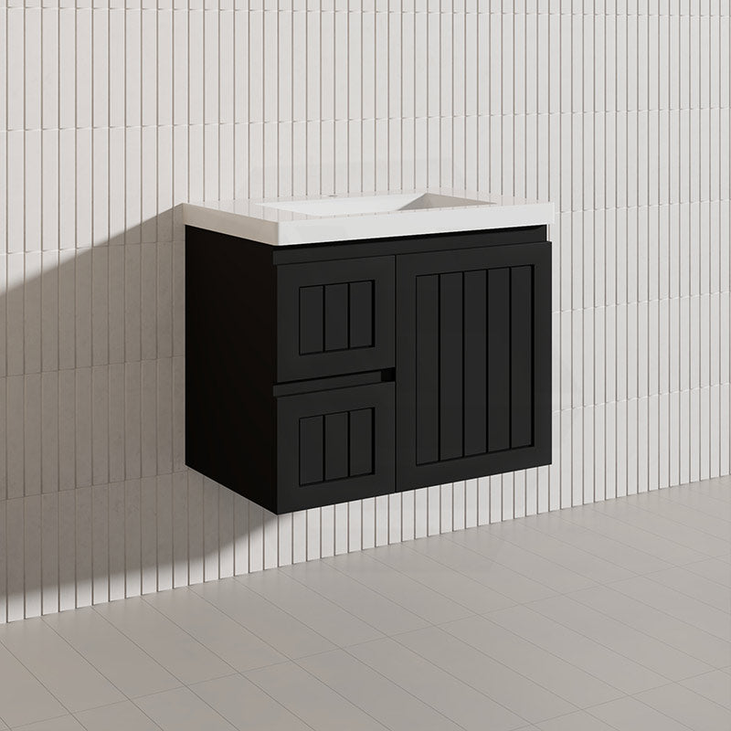 750mm Hampton Wall Hung Vanity PVC Board Matt White/Black Linear Surface