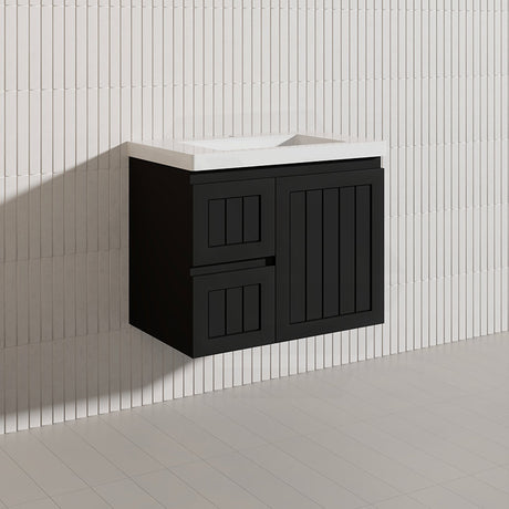 750mm Hampton Wall Hung Vanity PVC Board Matt White/Black Linear Surface