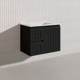 750mm Hampton Wall Hung Vanity PVC Board Matt White/Black Linear Surface