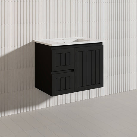 750mm Hampton Wall Hung Vanity PVC Board Matt White/Black Linear Surface