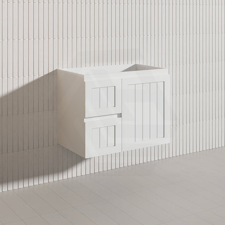 750mm Hampton Wall Hung Vanity PVC Board Matt White/Black Linear Surface