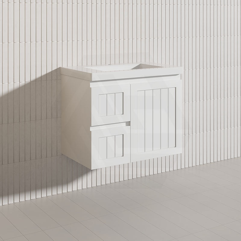 750mm Hampton Wall Hung Vanity PVC Board Matt White/Black Linear Surface