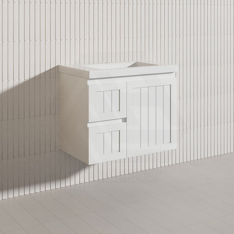 750mm Hampton Wall Hung Vanity PVC Board Matt White/Black Linear Surface