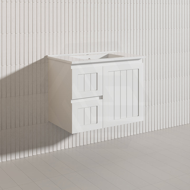750mm Hampton Wall Hung Vanity PVC Board Matt White/Black Linear Surface