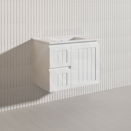 750mm Hampton Wall Hung Vanity PVC Board Matt White/Black Linear Surface