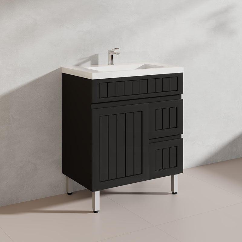 750mm Hampton Freestanding Vanity PVC Board Matt Black/White Linear Surface