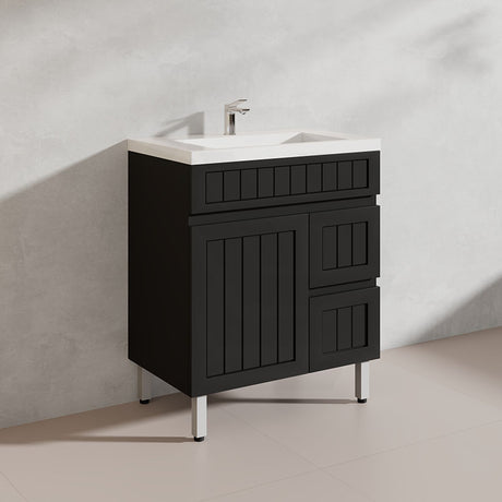 750mm Hampton Freestanding Vanity PVC Board Matt Black/White Linear Surface