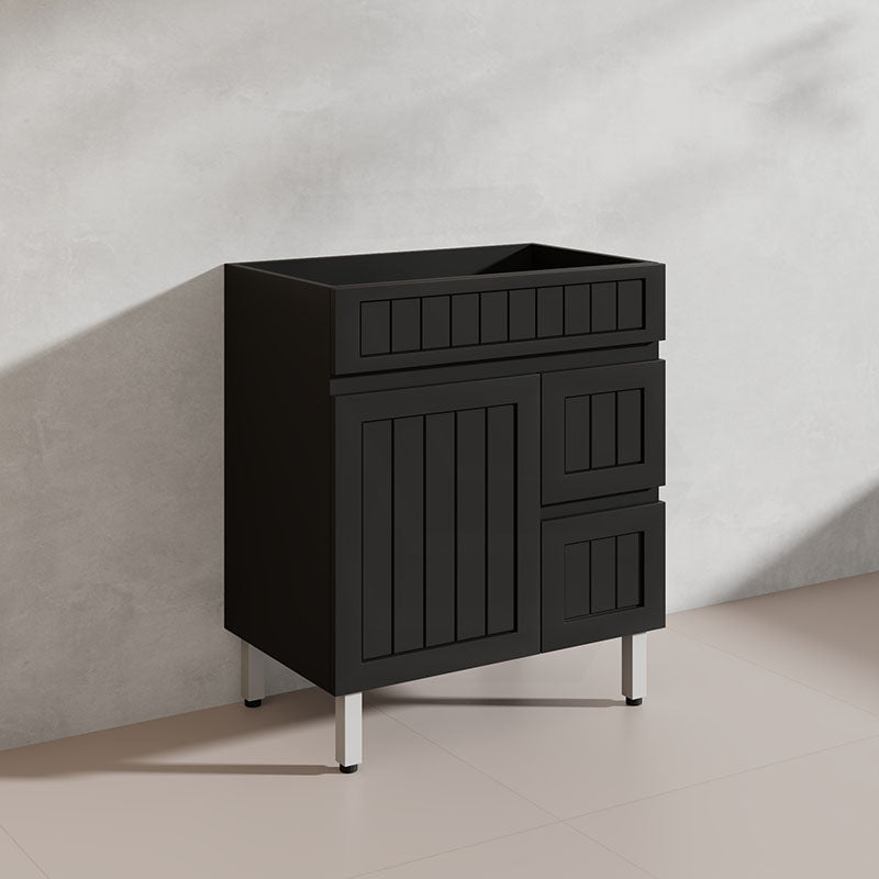 750mm Hampton Freestanding Vanity PVC Board Matt Black/White Linear Surface