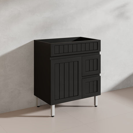 750mm Hampton Freestanding Vanity PVC Board Matt Black/White Linear Surface