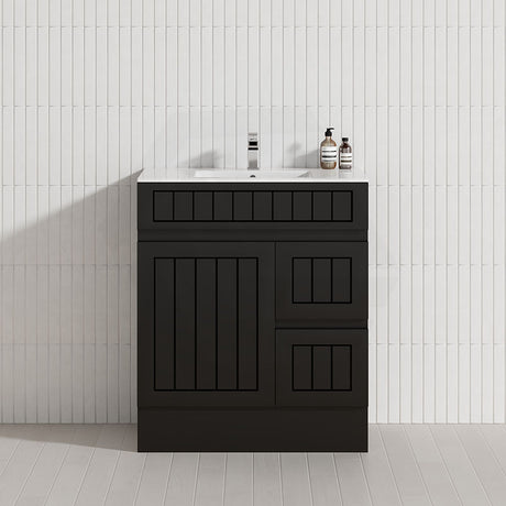 600/750/900/1200/1500mm Hampton Freestanding With Kickboard Vanity PVC Board Matt Black Linear Surface
