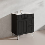 750mm Hampton Freestanding Vanity PVC Board Matt Black/White Linear Surface