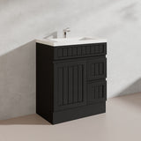 750mm Hampton Freestanding Vanity PVC Board Matt Black/White Linear Surface