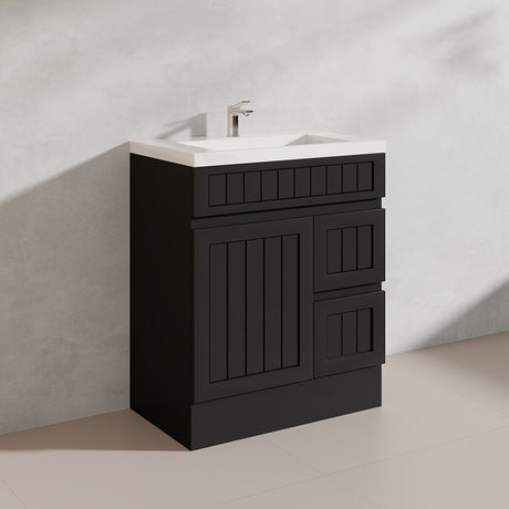 750mm Hampton Freestanding Vanity PVC Board Matt Black/White Linear Surface