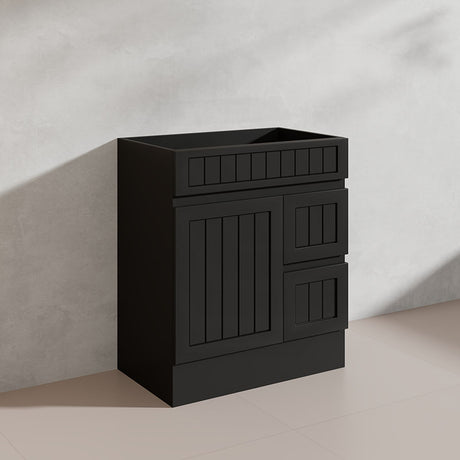 750mm Hampton Freestanding Vanity PVC Board Matt Black/White Linear Surface