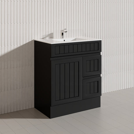 750mm Hampton Freestanding Vanity PVC Board Matt Black/White Linear Surface