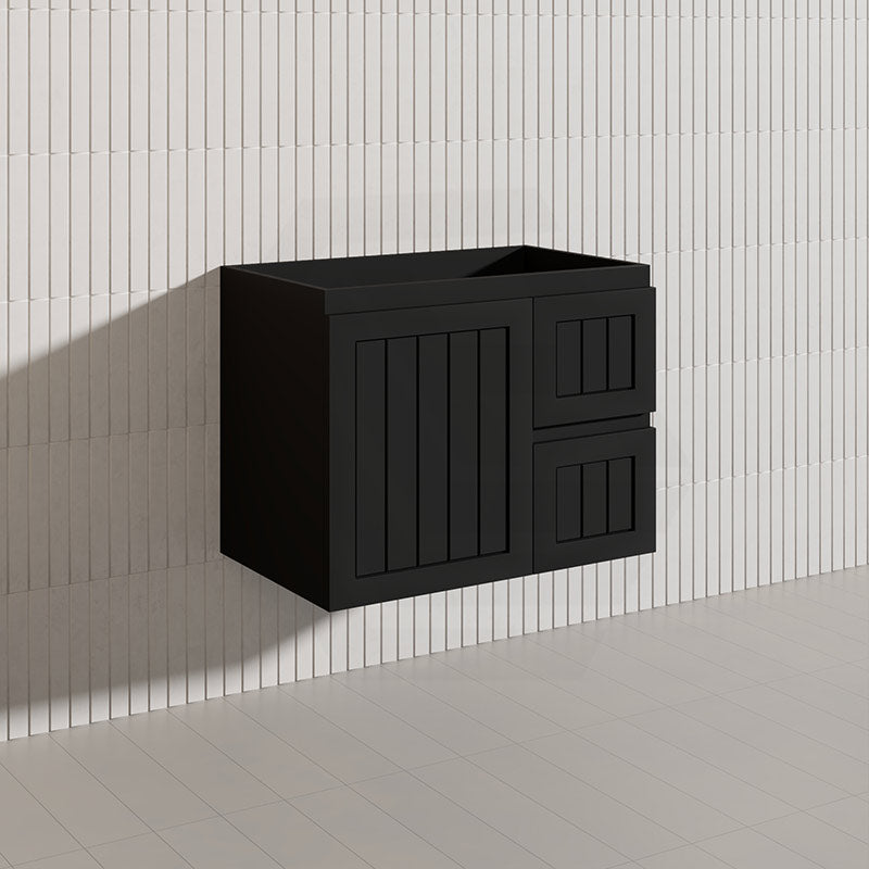 750mm Hampton Wall Hung Vanity PVC Board Matt White/Black Linear Surface