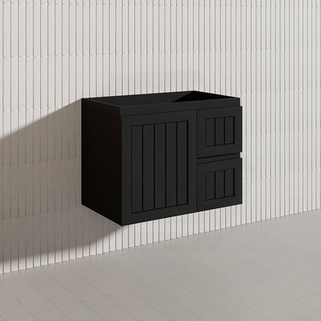 750mm Hampton Wall Hung Vanity PVC Board Matt White/Black Linear Surface