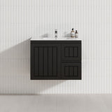 600/750/900/1200/1500mm Hampton Wall Hung Vanity PVC Board Matt Black Linear Surface