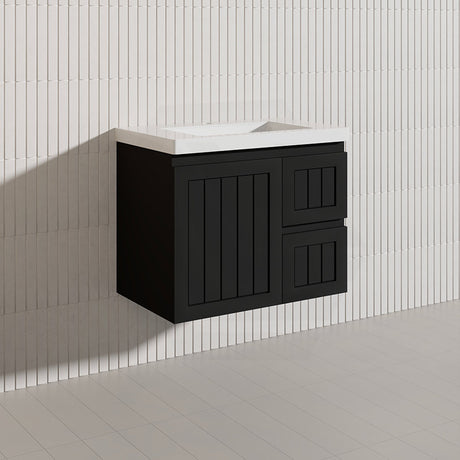 750mm Hampton Wall Hung Vanity PVC Board Matt White/Black Linear Surface