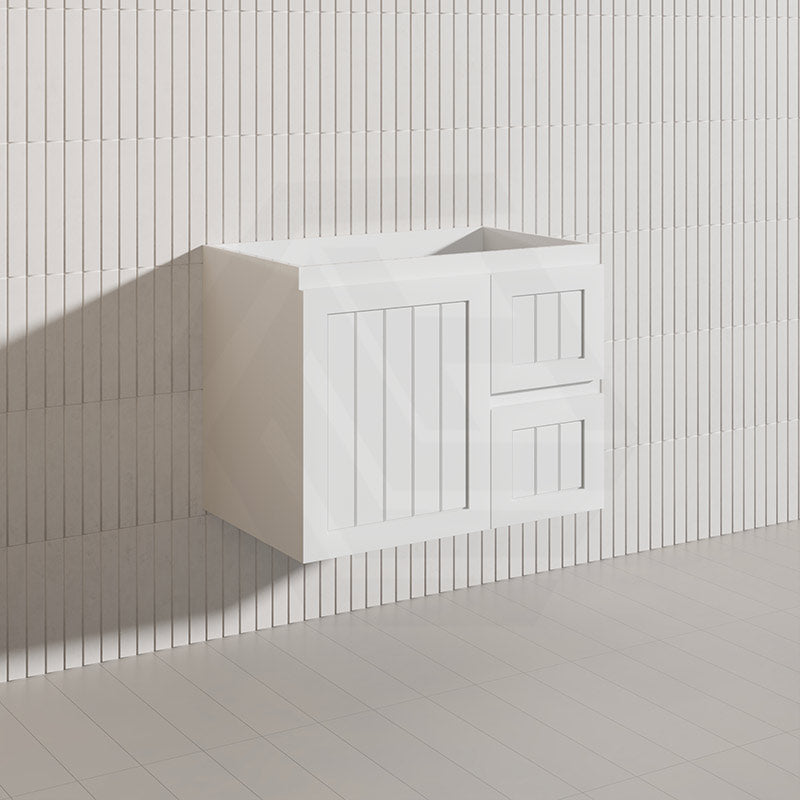 750mm Hampton Wall Hung Vanity PVC Board Matt White/Black Linear Surface