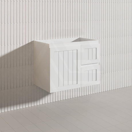 750mm Hampton Wall Hung Vanity PVC Board Matt White/Black Linear Surface
