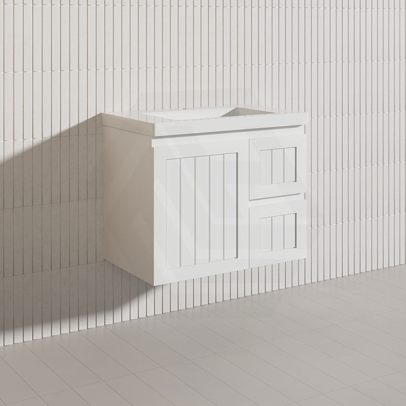 750mm Hampton Wall Hung Vanity PVC Board Matt White/Black Linear Surface