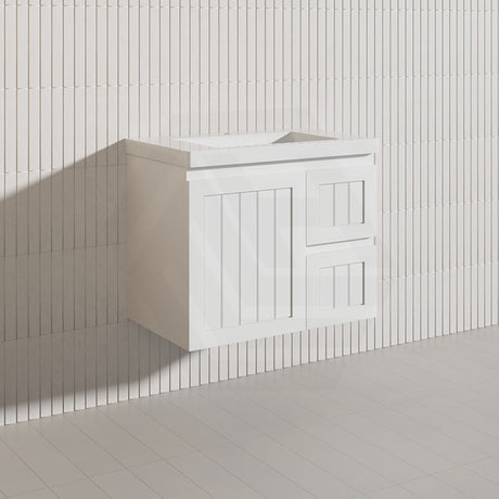 750mm Hampton Wall Hung Vanity PVC Board Matt White/Black Linear Surface