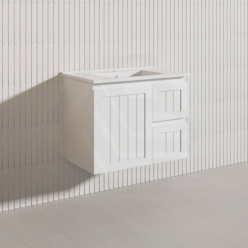 750mm Hampton Wall Hung Vanity PVC Board Matt White/Black Linear Surface