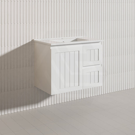 750mm Hampton Wall Hung Vanity PVC Board Matt White/Black Linear Surface