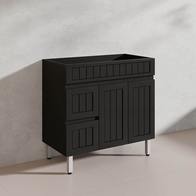 900mm Hampton Freestanding Vanity PVC Board Matt Black/White Linear Surface