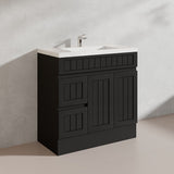900mm Hampton Freestanding Vanity PVC Board Matt Black/White Linear Surface