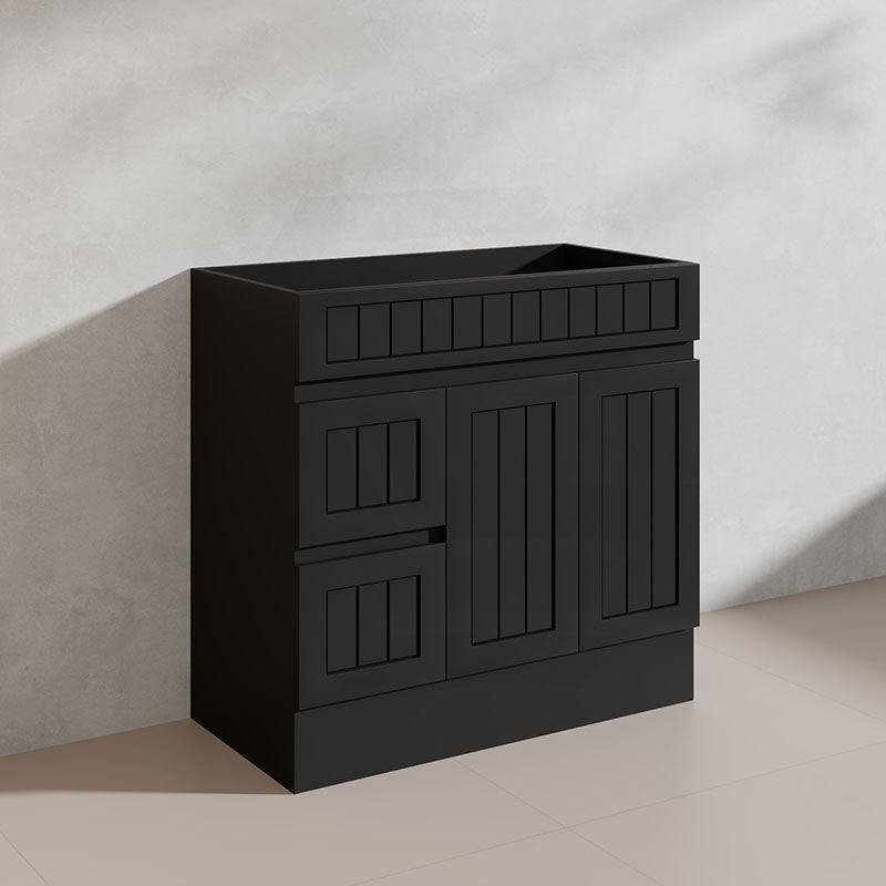 900mm Hampton Freestanding Vanity PVC Board Matt Black/White Linear Surface