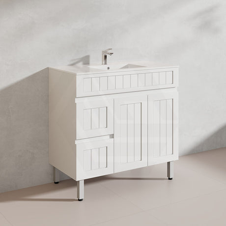 900mm Hampton Freestanding Vanity PVC Board Matt Black/White Linear Surface