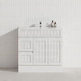 600/750/900/1200/1500mm Hampton Freestanding With Kickboard Vanity PVC Board Matt White Linear Surface