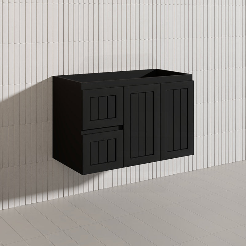 900mm Hampton Wall Hung Vanity PVC Board Matt White/Black Linear Surface