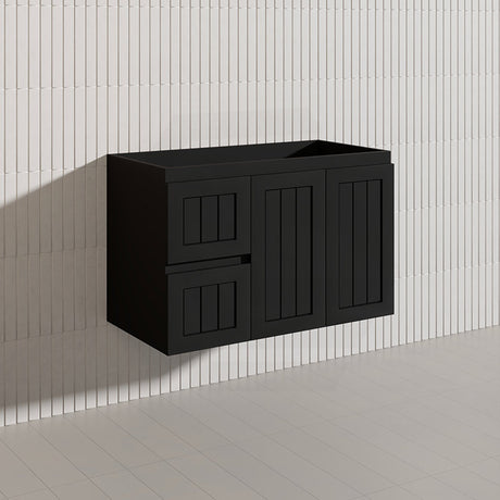 900mm Hampton Wall Hung Vanity PVC Board Matt White/Black Linear Surface