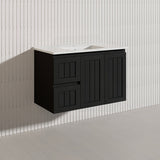 900mm Hampton Wall Hung Vanity PVC Board Matt White/Black Linear Surface