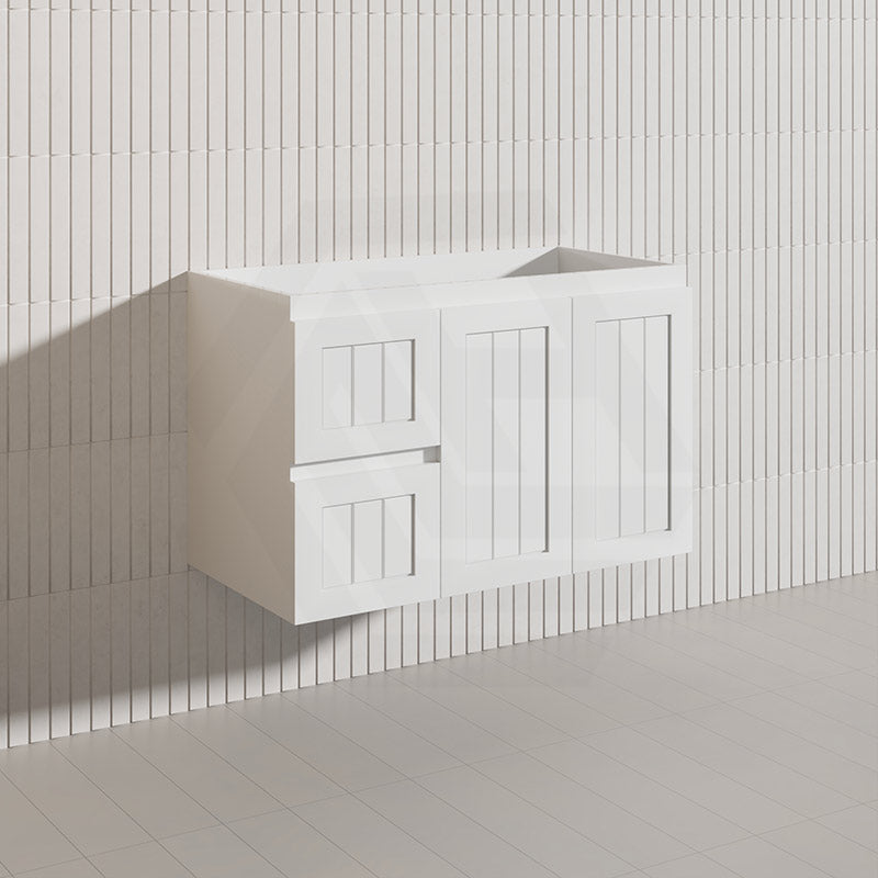 900mm Hampton Wall Hung Vanity PVC Board Matt White/Black Linear Surface