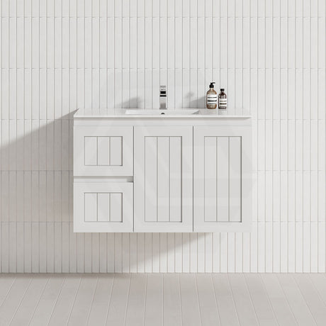 600/750/900/1200/1500mm Hampton Wall Hung Vanity PVC Board Matt White Linear Surface