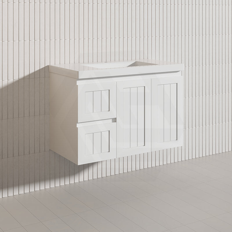 900mm Hampton Wall Hung Vanity PVC Board Matt White/Black Linear Surface