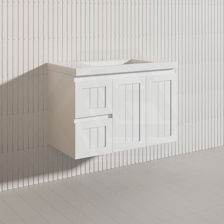 900mm Hampton Wall Hung Vanity PVC Board Matt White/Black Linear Surface