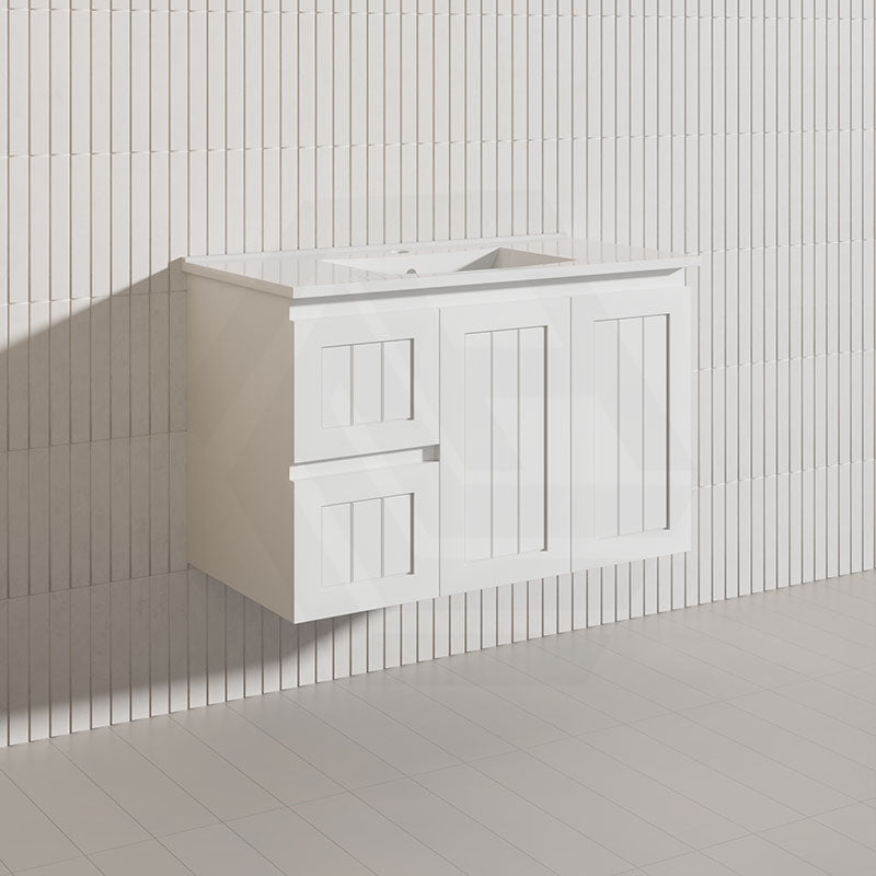 900mm Hampton Wall Hung Vanity PVC Board Matt White/Black Linear Surface