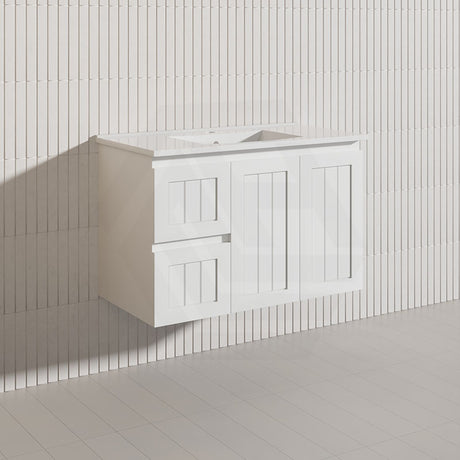 900mm Hampton Wall Hung Vanity PVC Board Matt White/Black Linear Surface