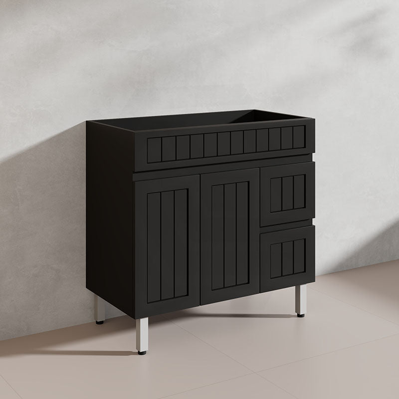 900mm Hampton Freestanding Vanity PVC Board Matt Black/White Linear Surface