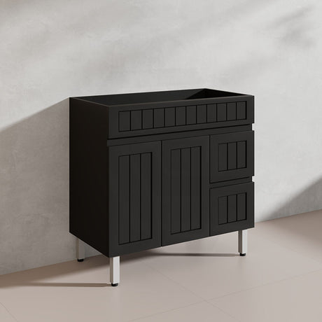 900mm Hampton Freestanding Vanity PVC Board Matt Black/White Linear Surface