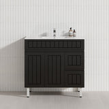600/750/900/1200/1500mm Hampton Freestanding With Legs Vanity PVC Board Matt Black Linear Surface