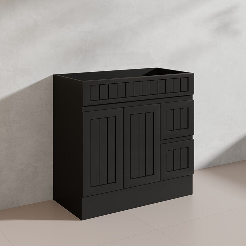 900mm Hampton Freestanding Vanity PVC Board Matt Black/White Linear Surface