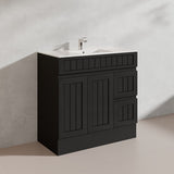900mm Hampton Freestanding Vanity PVC Board Matt Black/White Linear Surface