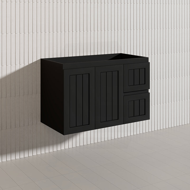 900mm Hampton Wall Hung Vanity PVC Board Matt White/Black Linear Surface
